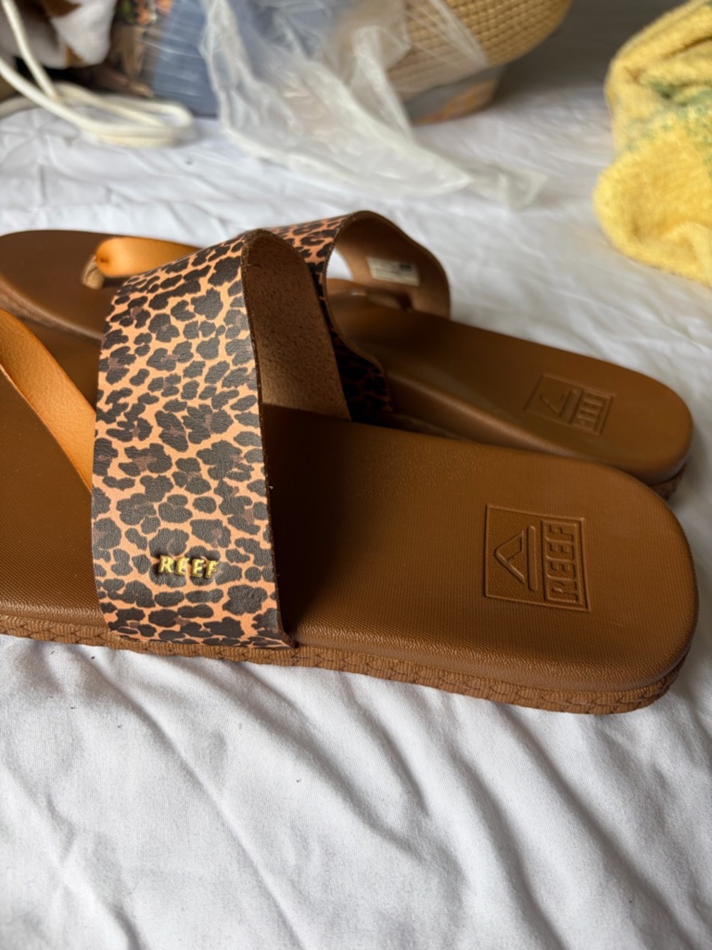 Reef Brown Leopard Print Slide Sandals - Picture 2 of 3